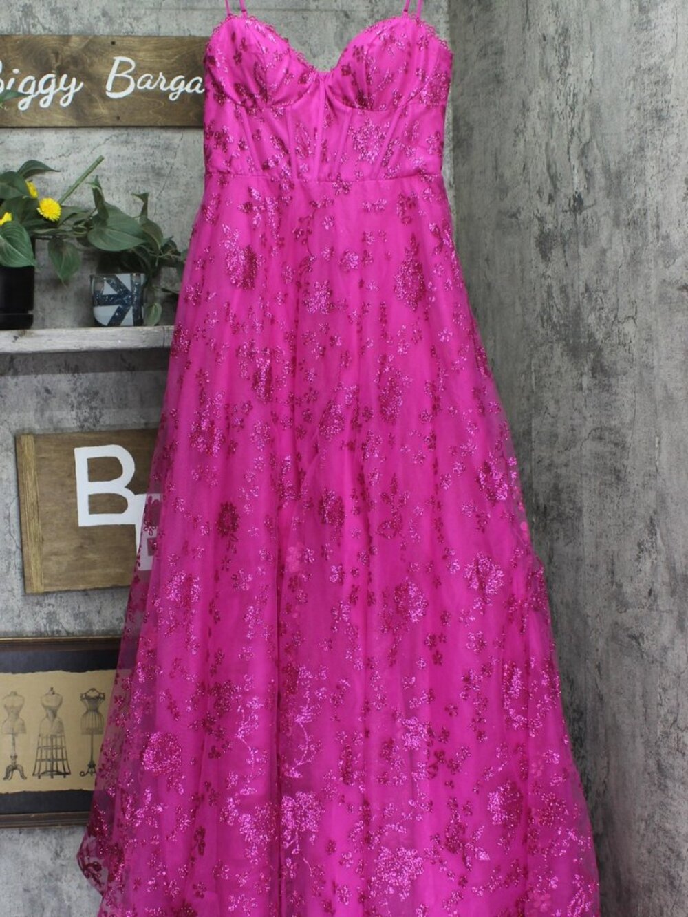 Pink B Darlin Floral Glitter Sweetheart Sleeveless Gown Dress Fuschia